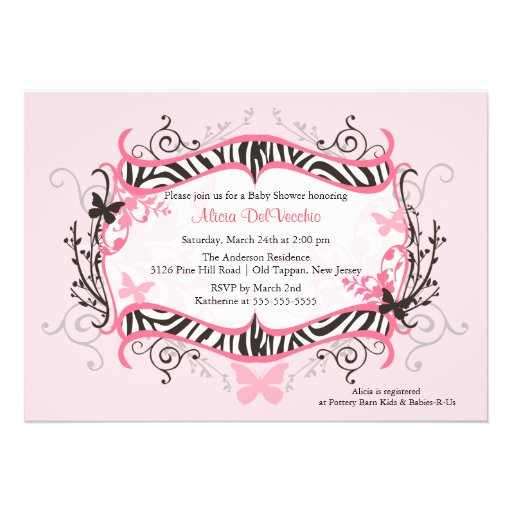 Trendy PInk Zebra Frame Baby Shower Invitation