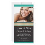 Trendy Plaid Teal Graduation Announcement photo cards
