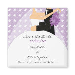 Trendy Purple Bride & Groom Save The Date Magnet