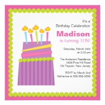 Trendy Purple & Pink Cake Birthday Invitation