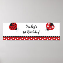 Trendy Red Ladybug Birthday Banner Sign Print