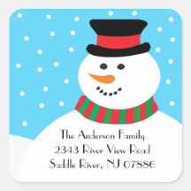 Trendy Square Snowman Holiday Address Label Sticker