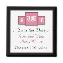 Tri-Monogram Pink Modern Save the Date Magnets