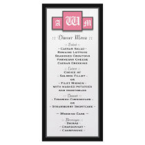 Tri-Monogram Pink Modern Wedding Reception Menu