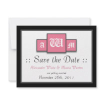 Tri-Monogram Pink Modern Wedding Save the Dates