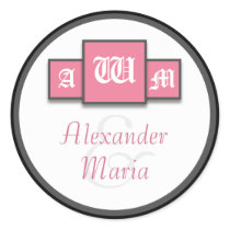 Tri-Monogram Pink Modern Wedding Stickers/Seals
