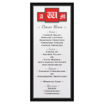 Tri-Monogram Red Modern Wedding Reception Menu