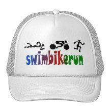 TRI Triathlon Swim Bike Run BLACK Bumper Design Trucker Hat