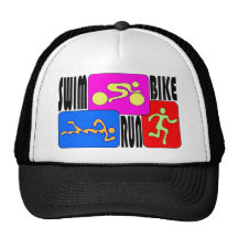 TRI Triathlon Swim Bike Run BRIGHT Square Design Mesh Hats