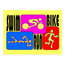 TRI Triathlon Swim Bike Run BRIGHT Square Design Postcards