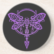 Tribal Dragonfly, Purple and Black Drink Coaster