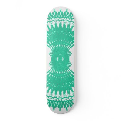 Tribal Fractal Fusion: Green & White: Skateboard by spiritswitchboard