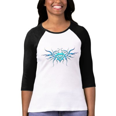 Tribal Heart with Wings Tattoo blue T Shirts by FlowstoneGraphics