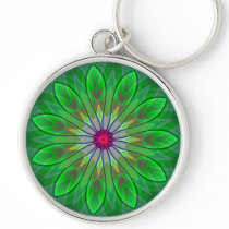 Tribal Key Mandala Star Flower Fractal Keychain