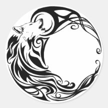 Tribal Wolf Round Sticker
