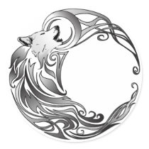 Tribal Wolf - Shaded Round Stickers