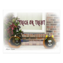 Trick or Treat Black Ghoulie Faced Pumpkins Post Cards