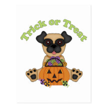Trick or Treat Halloween Pugs Postcard