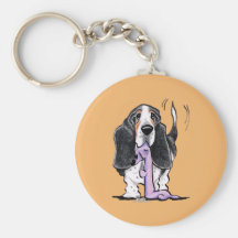 Tricolor Basset Hound Lets Play Keychains