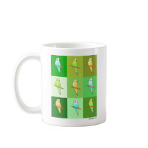 Tricolor Parakeets with Green Design Coffee Mugs