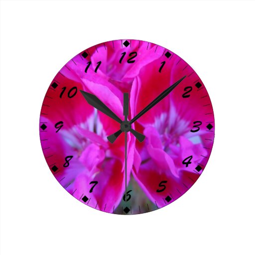 Trio of Hot Pink Geraniums Clocks