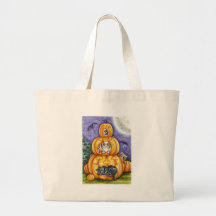 Trio of Pumpkins and Cats Canvas Bag