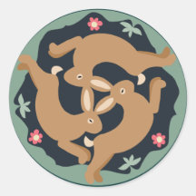 Triple Hare Round Stickers