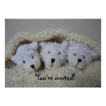 Triplet bears baby shower invitation