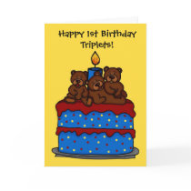 triplet bears on 1st birthday cake card