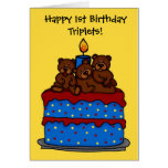 triplet bears on 1st birthday cake card