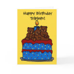 triplet bears on birthday cake card