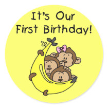 Triplets 1st - Two Boys, One Girl Round Stickers