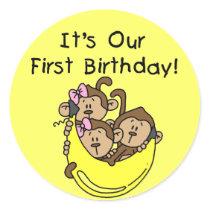 Triplets 1st - Two Girls One Boy Tshirts and Gifts Round Stickers
