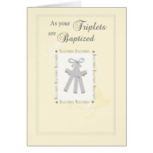 Triplets Baptism Card in Yellow with 3 Crosses