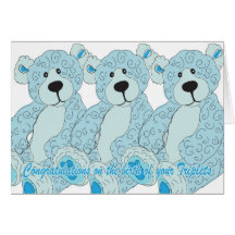 Triplets Congratulations Teddy Bear in blue Card