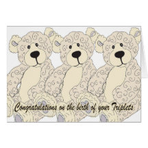 Triplets Congratulations Teddy Bear in creams Card