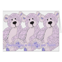 Triplets Congratulations Teddy Bear in pink Cards
