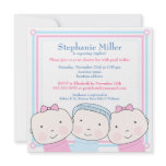 Triplets Girl Boy Pink Blue Baby Shower Invitation