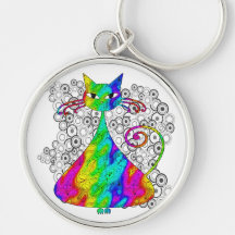 Trippy Psychedelic Cat Keychain