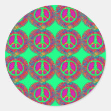 Trippy Tie-Dye Psychedelic Peace Sign Round Stickers