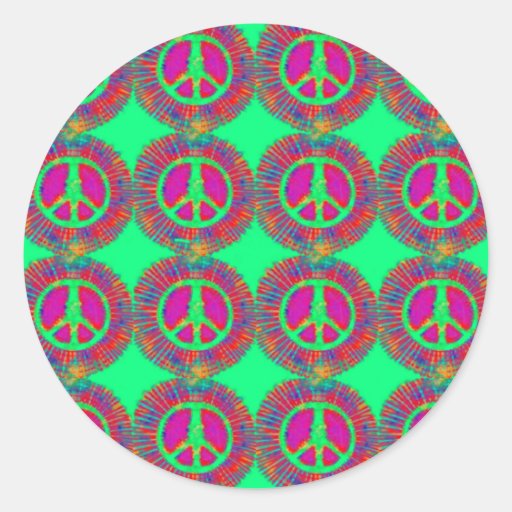 Trippy Tie-Dye Psychedelic Peace Sign Round Stickers
