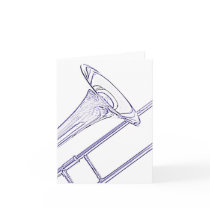 Trombone Greeting Card Blue Ink Drawing