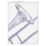 Trombone Greeting Card Blue Ink Drawing