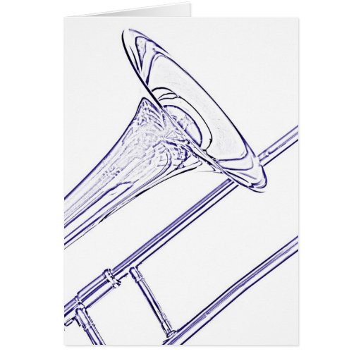 Trombone Greeting Card Blue Ink Drawing