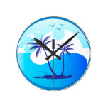 Tropical Beach and Palm Trees Wall Clock