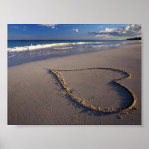 Tropical Beach Heart in Sand Valentine Poster
