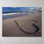 Tropical Beach Heart in Sand Valentine Poster