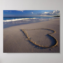 Tropical Beach Heart in Sand Valentine Poster