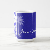 Tropical Blue Hibiscus; Palm Mugs