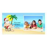 Tropical Christmas Santa Family Photo Card.